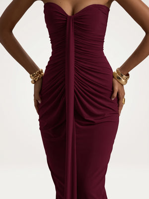 Strapless Ruched Drape Maxi Dress