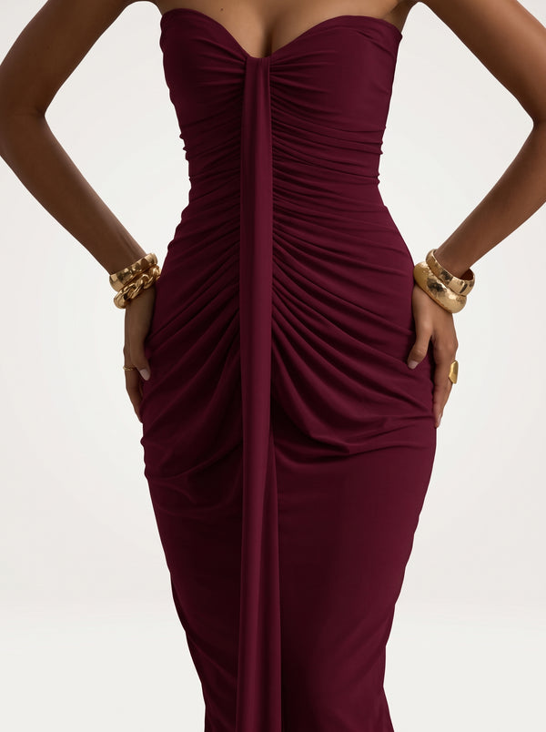 Strapless Ruched Drape Maxi Dress