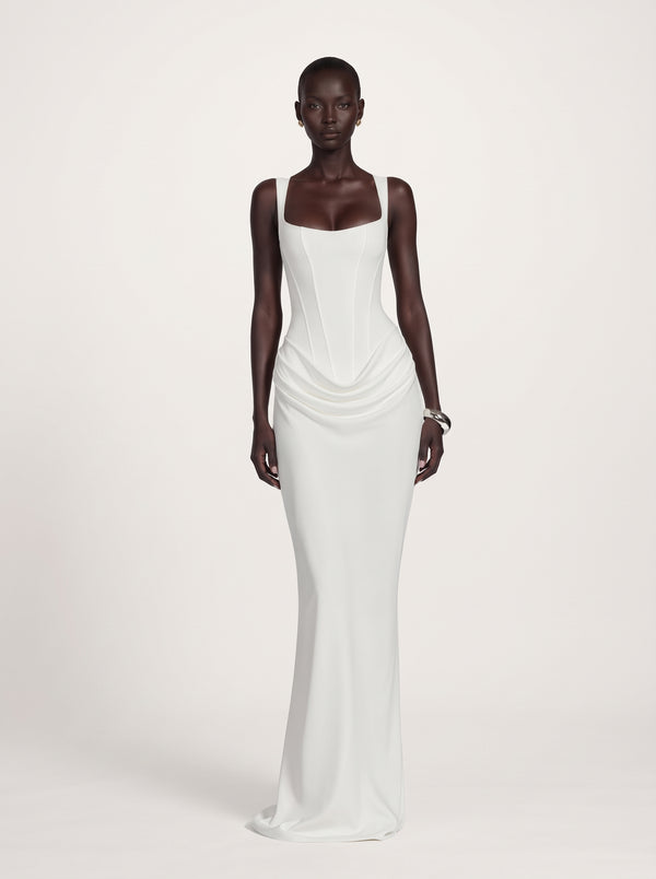 Square Neck Corset Waist Maxi Dress