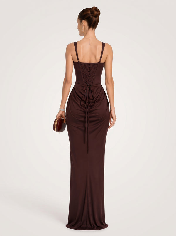 Square Neck Corset Waist Maxi Dress