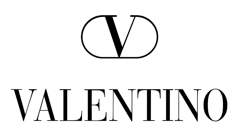 Valentino logo with a large 'V' and the brand name below on a white background
