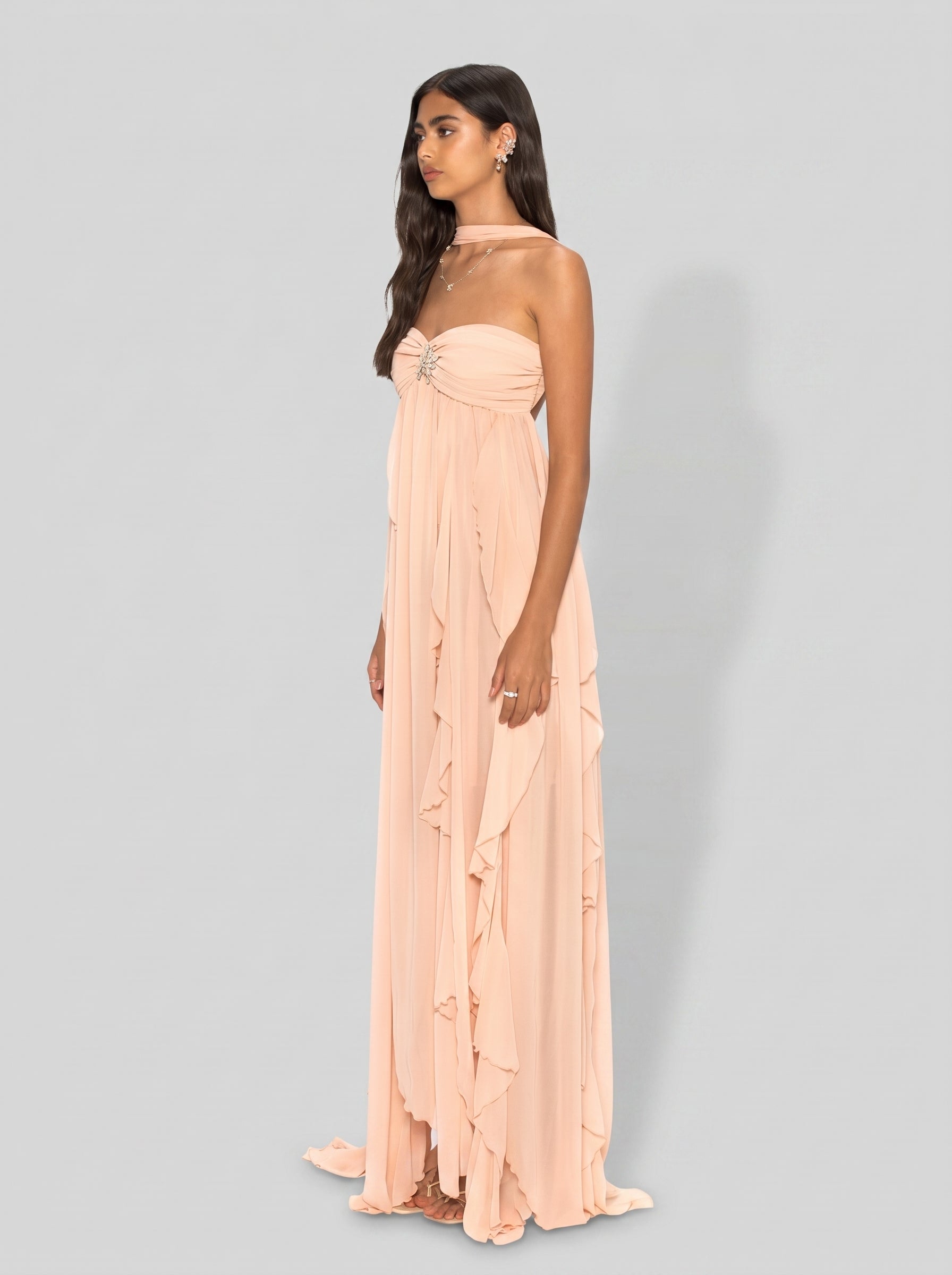 Starfish Ruffle Open-Back Gown