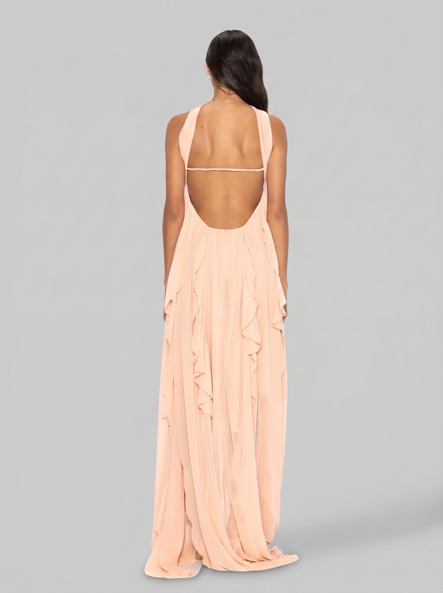 Starfish Ruffle Open-Back Gown