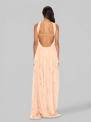 Starfish Ruffle Open-Back Gown