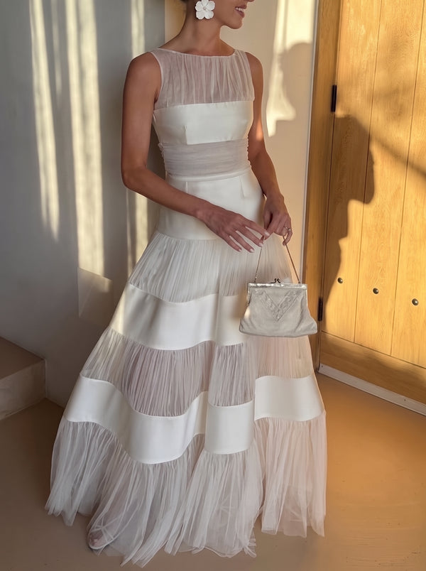 Tiered Tulle Satin Gown