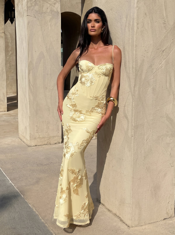 Gold Floral Corset Gown