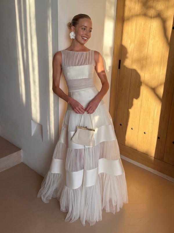 Tiered Tulle Satin Gown