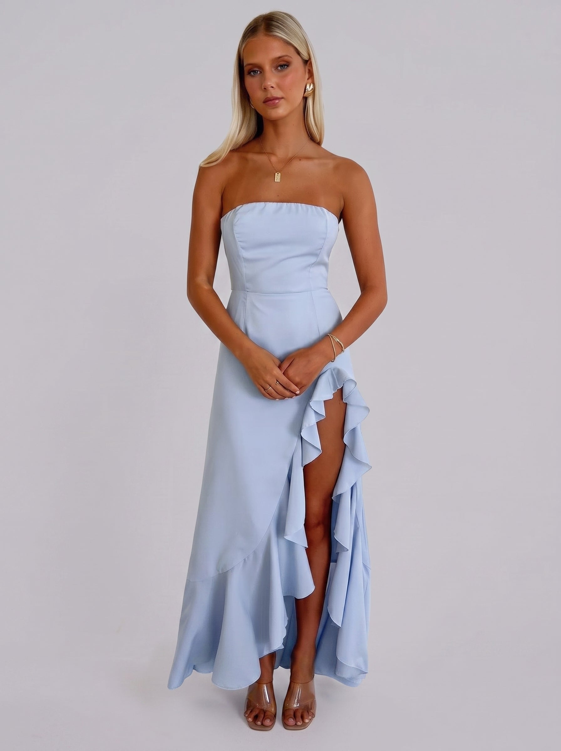 Bow Back Ruffle Maxi Dress