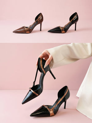 Pointed Toe Stiletto Heel in bronze brown and black, brown and black pairs shown together, VeroMarka